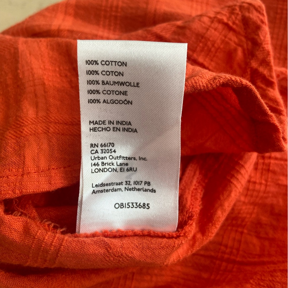 Anthro Pilcro Tavi Oversized Textured Cotton Blouse Small Coral Red Top EUC - Picture 8 of 10